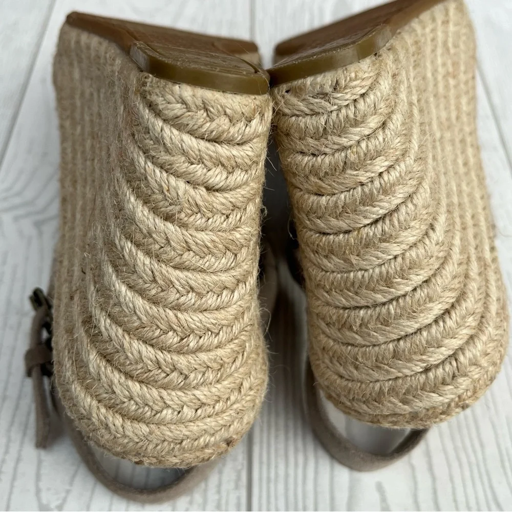 TOMS Monica Wedge Espadrille Sandals Desert Taupe Suede Size 9.5 M